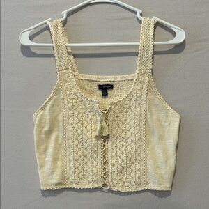 American Eagle Outfitters Cream Crochet Tie-Front Tank
